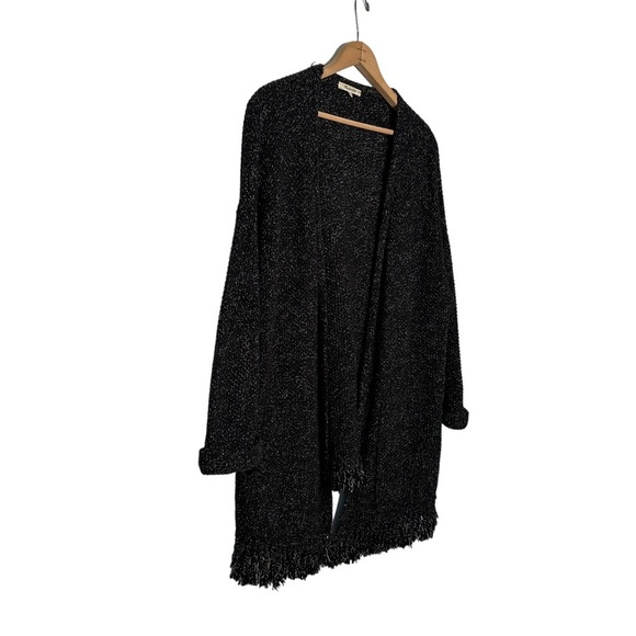 Madewell | Momento Fringe Chunky Marled Open Cardigan Black White Size Large - Picture 4 of 11
